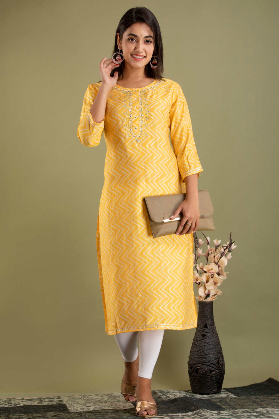 Bright yellow zig zag kurta